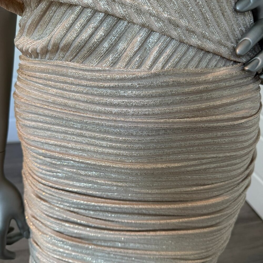 RAMY BROOK Alma Metallic Rib Mini Dress Soft Gold Bodycon Size M NWT - Picture 4 of 9
